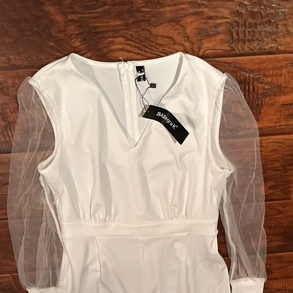 Allegra K Women's Elegant V Neck Mesh Long Sleeve Loose Wide Leg jumpsuit Med - Picture 12 of 13